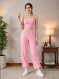 LENIA Women's Sleeveless Crop Top & Jogger Pants Set – Premium Heavy Fabric Co-Ord Set