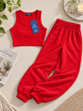 LENIA Women's Sleeveless Crop Top & Jogger Pants Set – Premium Heavy Fabric Co-Ord Set