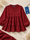LENIA Women's Ajanta Fabric Tiered Peplum Top with Balloon Sleeves
