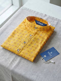 LENIA Men’s Printed Cotton Blend Straight Kurta – Mustard Yellow