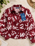 LENIA Women's Premium Printed Georgette Shirt – Abstract Letter Print