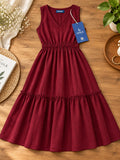 LENIA Women's Sleeveless V-Neck Tiered Midi Dress