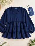 LENIA Women's Ajanta Fabric Tiered Peplum Top with Balloon Sleeves