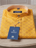 LENIA Men’s Printed Cotton Blend Straight Kurta – Mustard Yellow