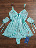 Women’s Sheer Babydoll Nightdress Set | Mesh Lace Lingerie with Panty (189)