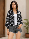 LENIA Women's Premium Printed Georgette Shirt – Abstract Letter Print