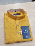 LENIA Men’s Printed Cotton Blend Straight Kurta – Mustard Yellow