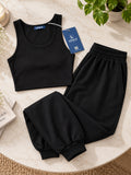 LENIA Women's Sleeveless Crop Top & Jogger Pants Set – Premium Heavy Fabric Co-Ord Set