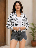 LENIA Women's Premium Printed Georgette Shirt – Abstract Letter Print