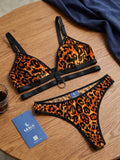 Women's Leopard Print Strappy Lingerie Set with Choker & Ring Detail ( 416)