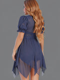 Women’s  Sheer Babydoll Nightdress with Lace Bodice and Puff Sleeves