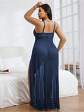 Women’s Lace Mesh Babydoll Nightdress with Side Slit Lingerie Gown