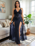 Women’s Lace Mesh Babydoll Nightdress with Side Slit Lingerie Gown