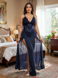 Women’s Lace Mesh Babydoll Nightdress with Side Slit Lingerie Gown