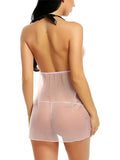 Women's  Sheer Mesh Babydoll Nightdress Set with Matching Thong ( 168 )
