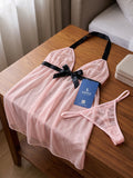 Women's  Sheer Mesh Babydoll Nightdress Set with Matching Thong ( 168 )