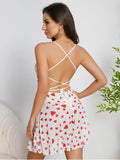 Women’s White Heart Print Babydoll Nightdress with Red Bow Detail ( RDB47 )