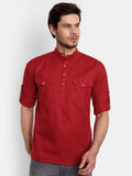 Mens Casual Slim Fit Full Sleeve Double Pocket Cotton Trendy Kurta