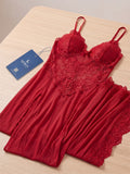 Women’s Lace Mesh Babydoll Nightdress with Side Slit Lingerie Gown