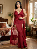 Women’s Lace Mesh Babydoll Nightdress with Side Slit Lingerie Gown