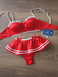 Women’s  Bow-Detail Lingerie Set with Ruffle Trim and Mini Skirt