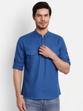 Mens Casual Slim Fit Full Sleeve Double Pocket Cotton Trendy Kurta