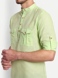 Mens Casual Slim Fit Full Sleeve Double Pocket Cotton Trendy Kurta