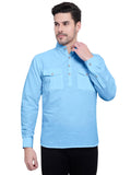 Mens Casual Slim Fit Full Sleeve Double Pocket Cotton Kurta