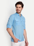 Mens Casual Slim Fit Full Sleeve Double Pocket Cotton Trendy Kurta
