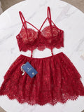 Women's Floral Lace Babydoll Lingerie Set | Elegant Sleeveless Nightwear Dress ( 271 )