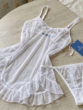 Women’s White Sheer Babydoll Nightdress with Ruffle Trim and Adjustable Straps ( RDB33 )
