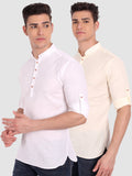 Mens Casual Slim Fit Full Sleeve Cotton Kurta (Pack 2)