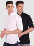 Mens Casual Slim Fit Full Sleeve Cotton Kurta (Pack 2)