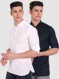 Mens Casual Slim Fit Full Sleeve Cotton Kurta (Pack 2)