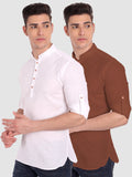 Mens Casual Slim Fit Full Sleeve Cotton Kurta (Pack 2)