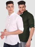 Mens Casual Slim Fit Full Sleeve Cotton Kurta (Pack 2)