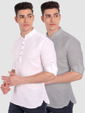 Mens Casual Slim Fit Full Sleeve Cotton Kurta (Pack 2)