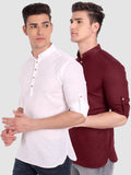 Mens Casual Slim Fit Full Sleeve Cotton Kurta (Pack 2)
