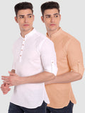 Mens Casual Slim Fit Full Sleeve Cotton Kurta (Pack 2)