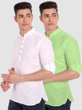 Mens Casual Slim Fit Full Sleeve Cotton Kurta (Pack 2)