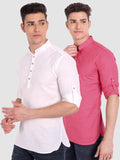 Mens Casual Slim Fit Full Sleeve Cotton Kurta (Pack 2)