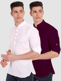 Mens Casual Slim Fit Full Sleeve Cotton Kurta (Pack 2)