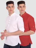 Mens Casual Slim Fit Full Sleeve Cotton Kurta (Pack 2)