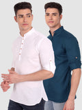 Mens Casual Slim Fit Full Sleeve Cotton Kurta (Pack 2)