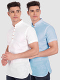 Mens Casual Slim Fit Half Sleeve Cotton Kurta (Pack 2)