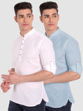 Mens Casual Slim Fit Full Sleeve Cotton Kurta (Pack 2)
