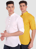 Mens Casual Slim Fit Full Sleeve Cotton Kurta (Pack 2)