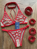 Women’s Red Strappy Lingerie Set with Crisscross Detail and Thigh Bands ( RDB24 )