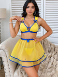 Women’s Yellow and Blue Mesh Babydoll Lingerie Set with Flared Skirt ( RDB02 )