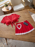 Women’s Bow-Detail Lingerie Set with Ruffle Mini Skirt
